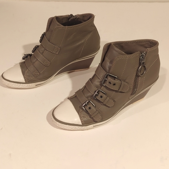 ash Taupe Wedge Zip Leather HighTop Sneaker Size 6.5 (37) - Picture 3 of 14